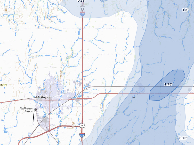 NEXRAD radar-signature map of the hail over Mcpherson, KS