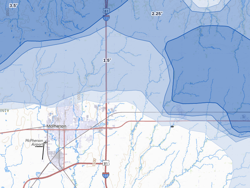 NEXRAD radar-signature map of the hail over Mcpherson, KS