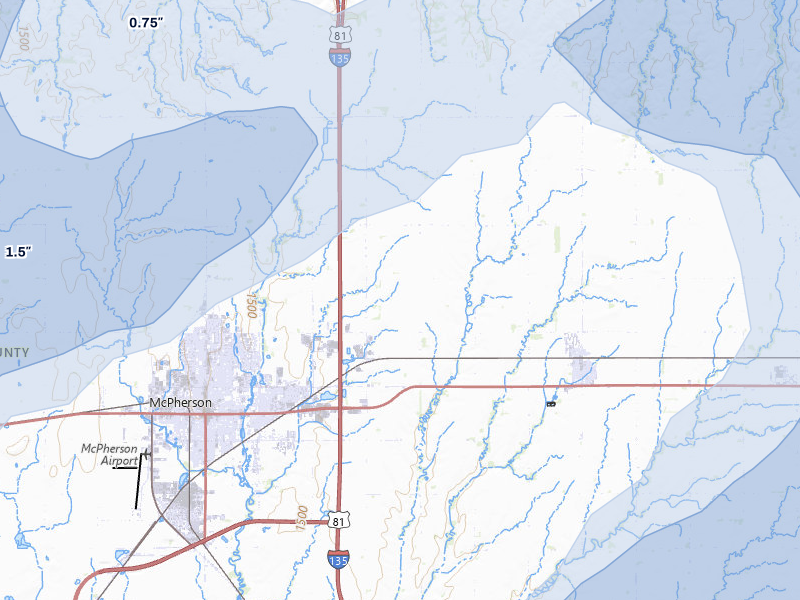 NEXRAD radar-signature map of the hail storm over Mcpherson, KS on May 18, 2026
