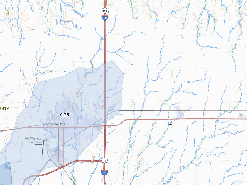 NEXRAD radar-signature map of the hail storm over Mcpherson, KS on May 30, 2026