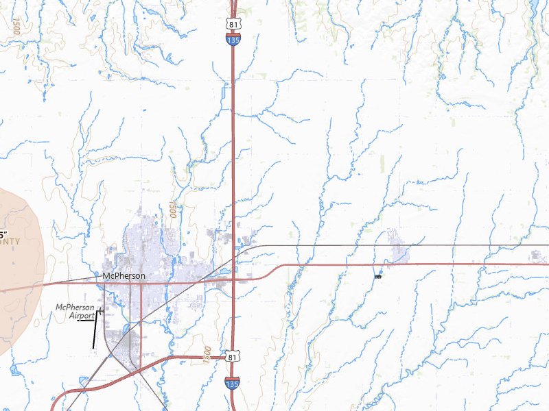 Radar-estimated hail-size map of the storm over Mcpherson, KS on Jun 10, 2026