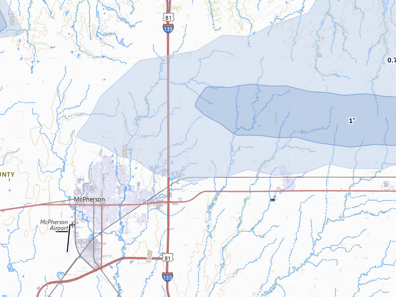 NEXRAD radar-signature map of the hail over Mcpherson, KS