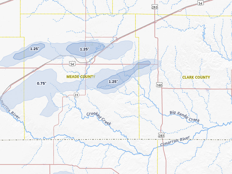 NEXRAD radar-signature map of the hail storm over Meade, KS on Apr 9, 2026