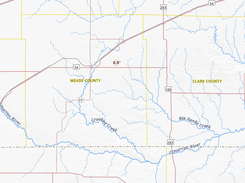 Radar-estimated hail-size map of the storm over Meade, KS on Apr 10, 2026