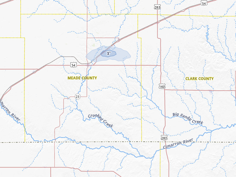 NEXRAD radar-signature map of the hail over Meade, KS