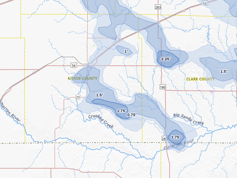 NEXRAD radar-signature map of the hail storm over Meade, KS on Jun 1, 2026