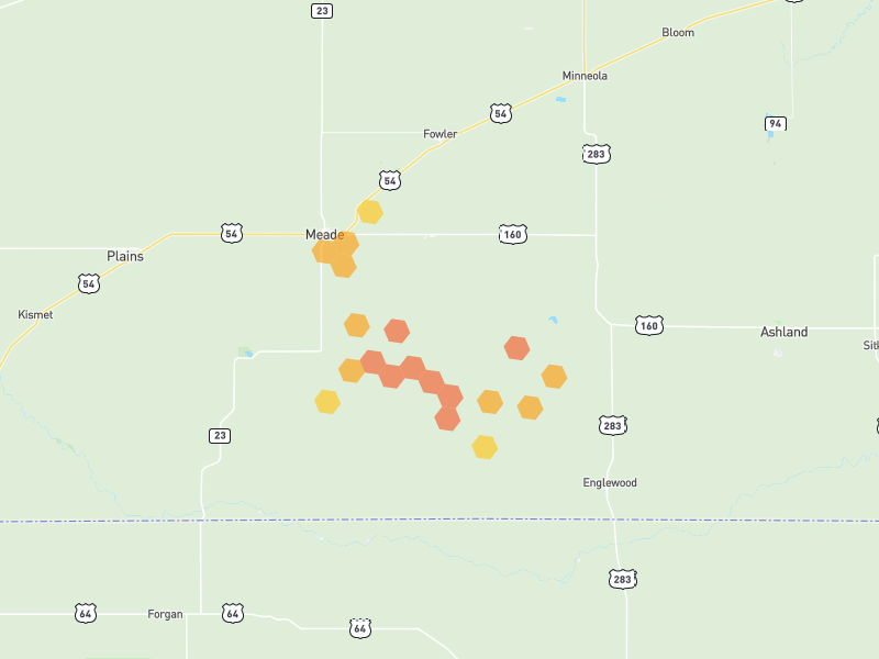 Hail map of Meade, KS on Jun 2, 2026, hail up to 1.75"