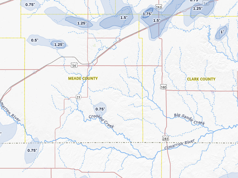 NEXRAD radar-signature map of the hail storm over Meade, KS on Jun 26, 2026