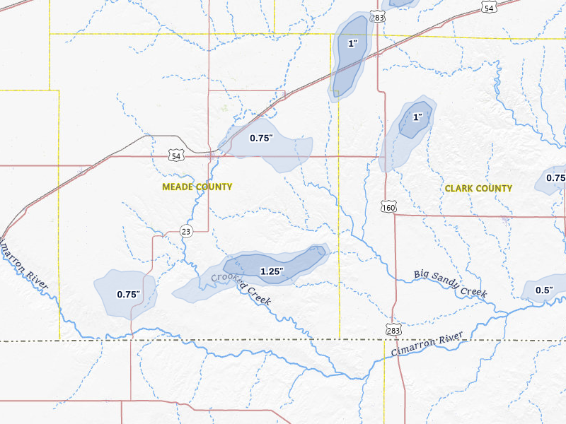 NEXRAD radar-signature map of the hail storm over Meade, KS on Jul 9, 2026