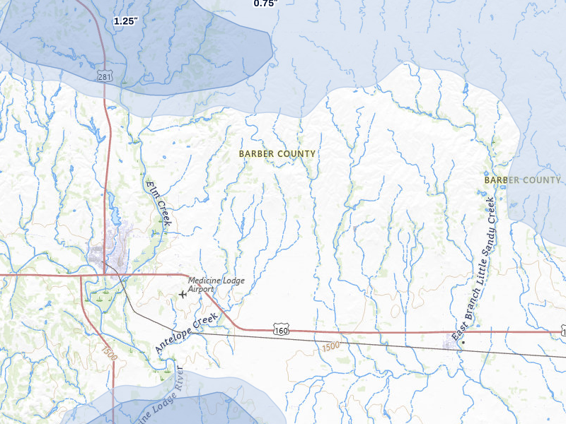 NEXRAD radar-signature map of the hail storm over Medicine Lodge, KS on Jun 1, 2026