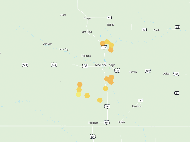 Hail map of Medicine Lodge, KS on Jun 2, 2026, hail up to 1.25"