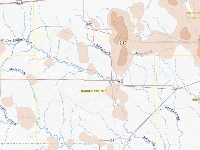 Radar-estimated hail-size map of the storm over Medicine Lodge, KS