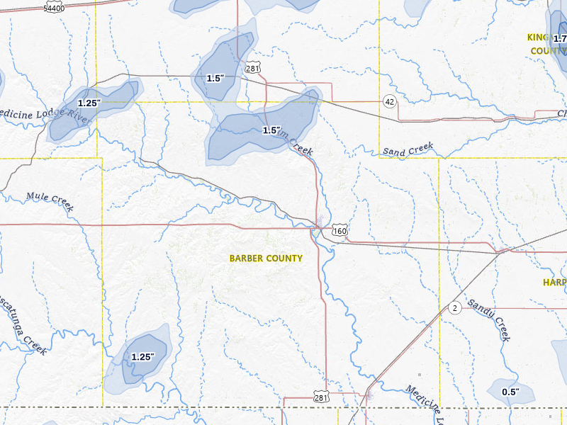 NEXRAD radar-signature map of the hail storm over Medicine Lodge, KS on Jun 26, 2026