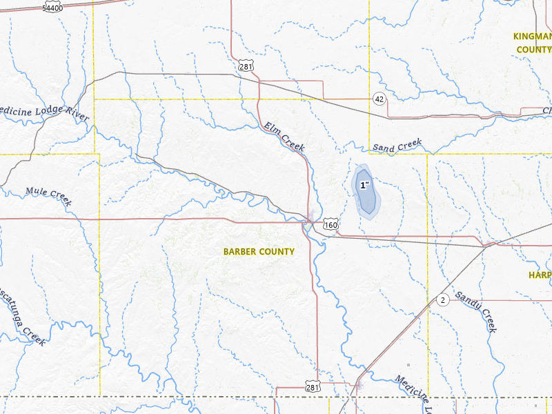 NEXRAD radar-signature map of the hail storm over Medicine Lodge, KS on Jul 11, 2026