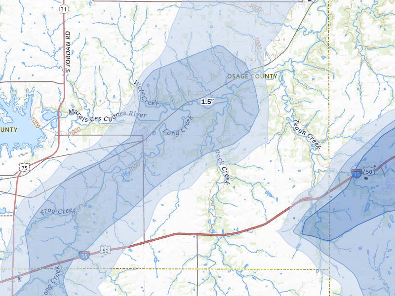 NEXRAD radar-signature map of the hail over Melvern, KS