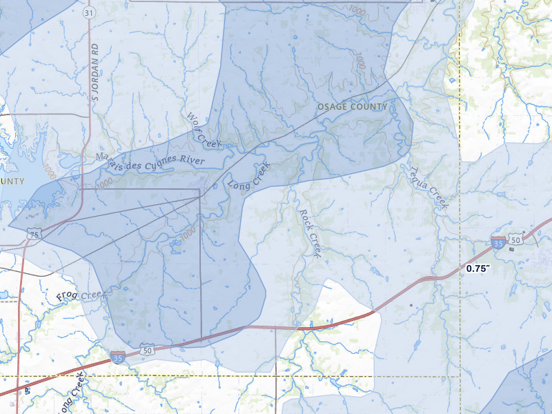 NEXRAD radar-signature map of the hail over Melvern, KS