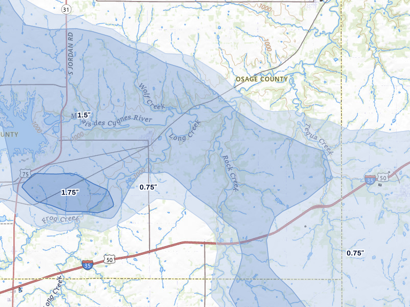 NEXRAD radar-signature map of the hail storm over Melvern, KS on Jun 8, 2026