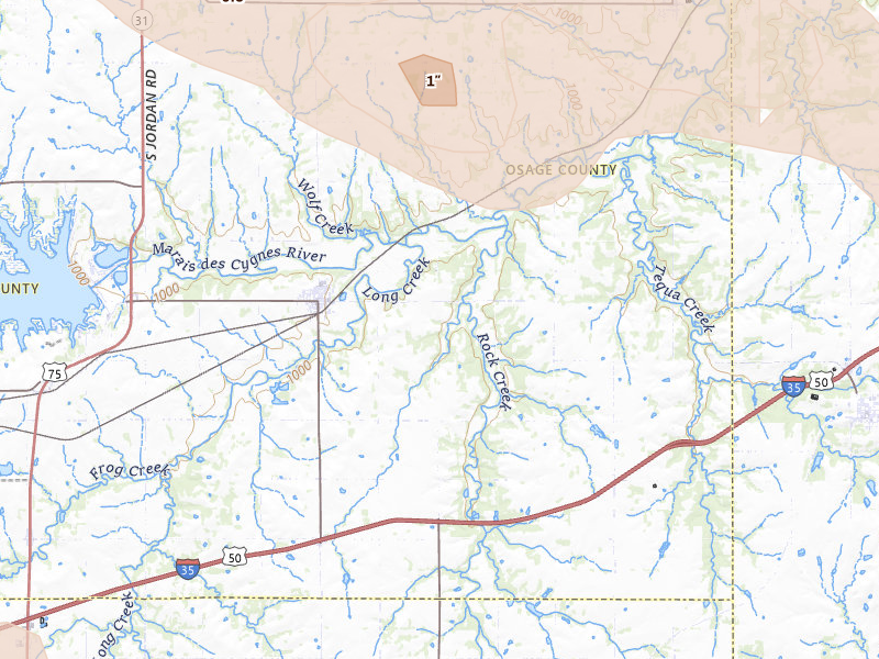 Radar-estimated hail-size map of the storm over Melvern, KS on Jul 4, 2026