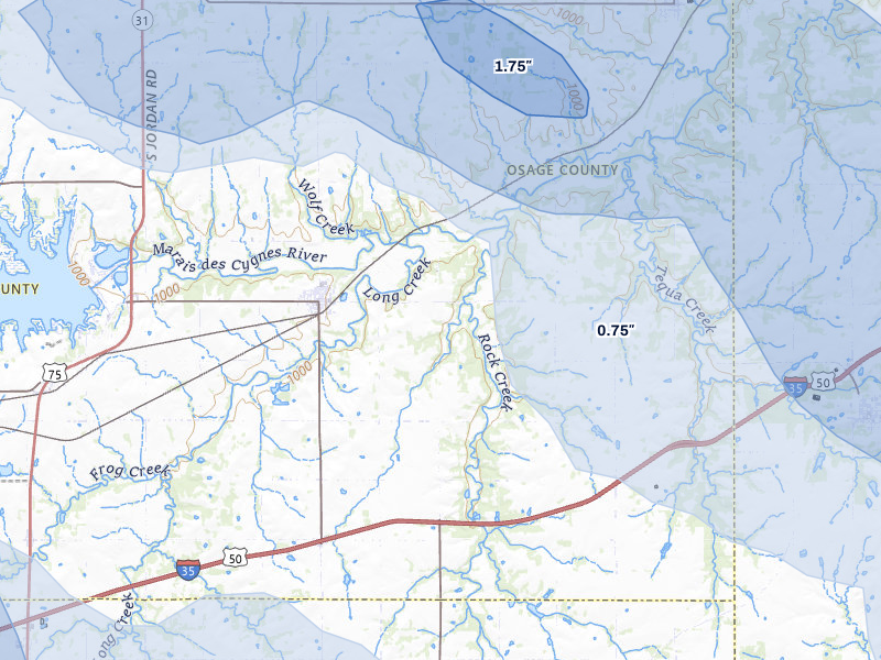 NEXRAD radar-signature map of the hail over Melvern, KS