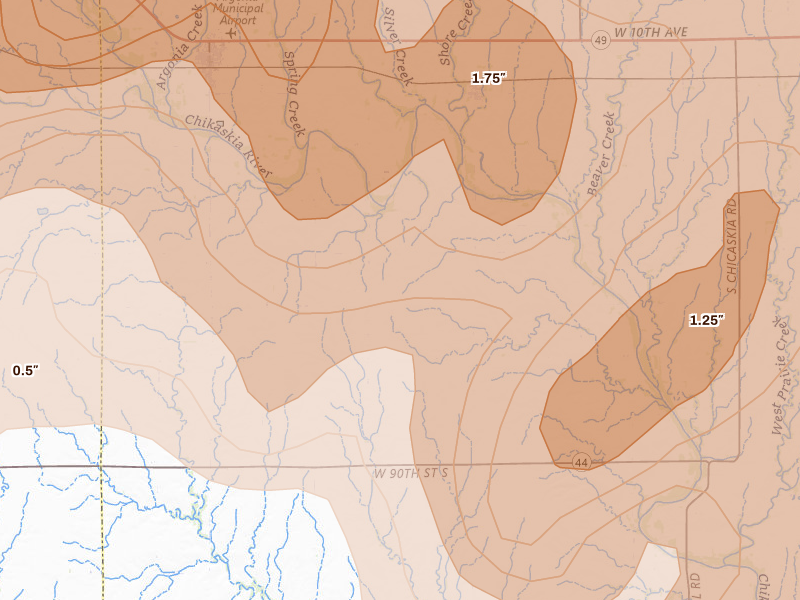 Radar-estimated hail-size map of the storm over Milan, KS on May 18, 2026