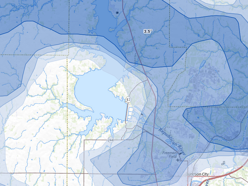 NEXRAD radar-signature map of the hail storm over Milford, KS on May 18, 2026