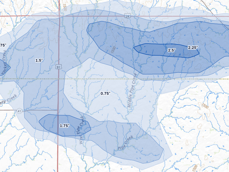 NEXRAD radar-signature map of the hail over Miltonvale, KS