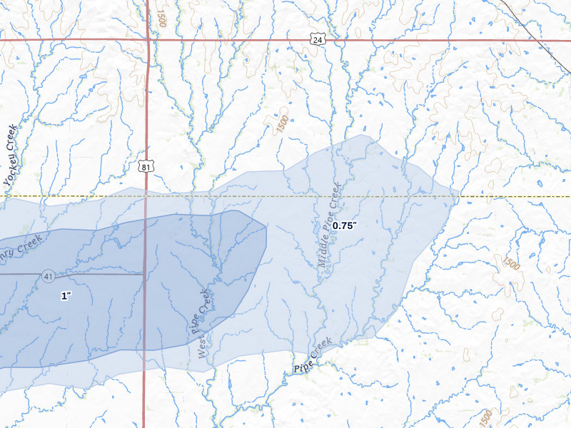 NEXRAD radar-signature map of the hail storm over Miltonvale, KS on May 16, 2026