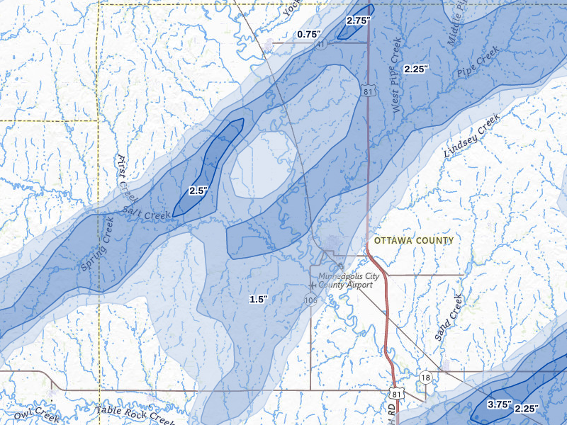 NEXRAD radar-signature map of the hail storm over Minneapolis, KS on May 18, 2026