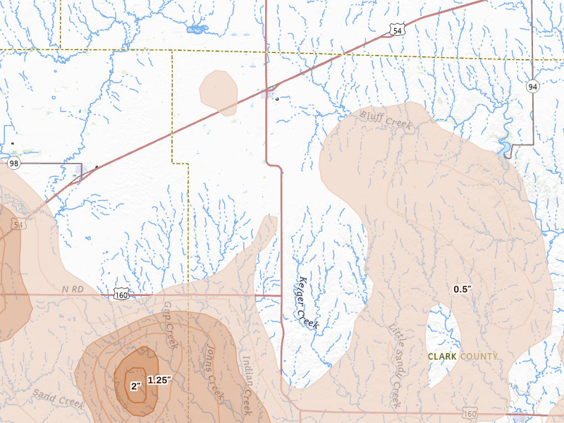 Radar-estimated hail-size map of the storm over Minneola, KS