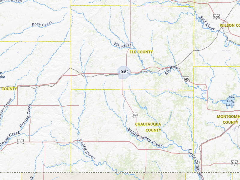 NEXRAD radar-signature map of the hail storm over Moline, KS on Jul 23, 2026
