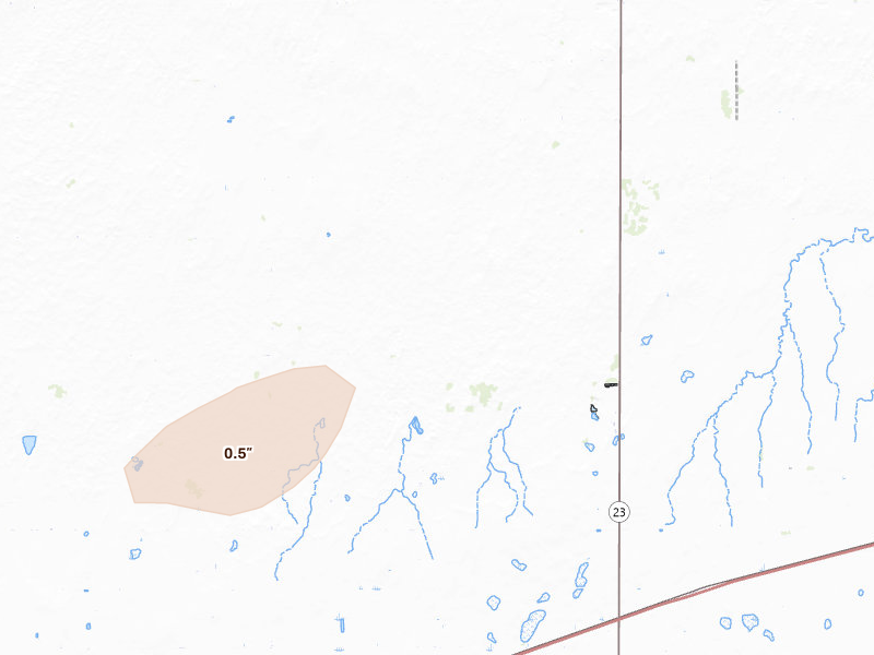 Radar-estimated hail-size map of the storm over Montezuma, KS on Apr 9, 2026