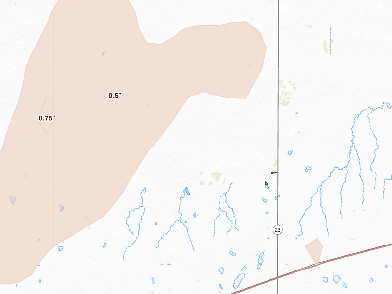 Radar-estimated hail-size map of the storm over Montezuma, KS on Jun 9, 2026