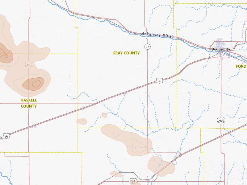 Radar-estimated hail-size map of the storm over Montezuma, KS on Jun 22, 2026