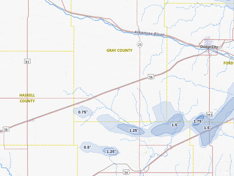 NEXRAD radar-signature map of the hail storm over Montezuma, KS on Jun 26, 2026