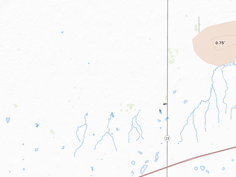 Radar-estimated hail-size map of the storm over Montezuma, KS on Jul 30, 2026