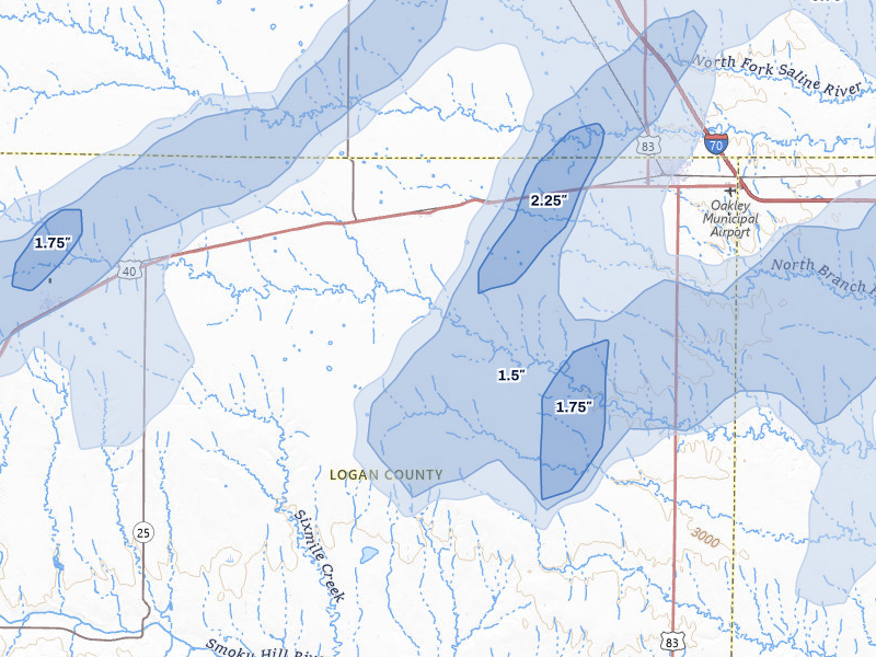NEXRAD radar-signature map of the hail storm over Monument, KS on Jun 30, 2026