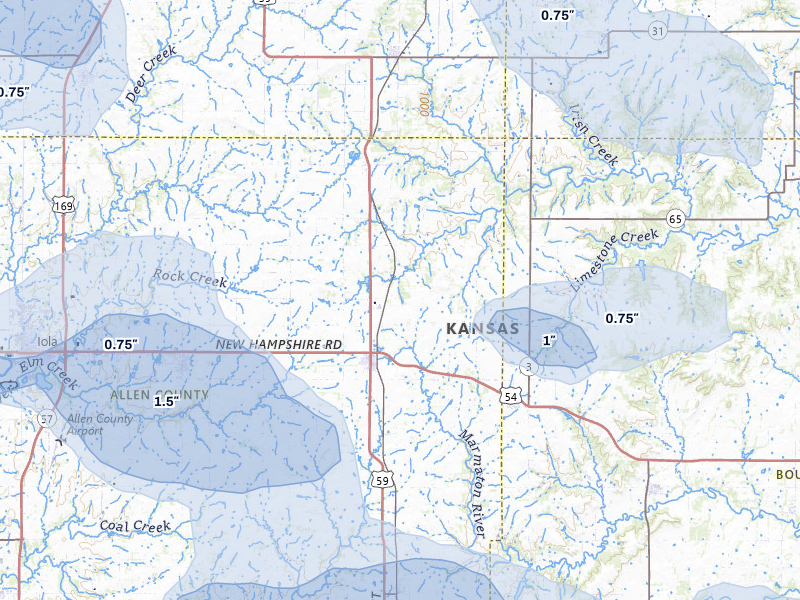 NEXRAD radar-signature map of the hail storm over Moran, KS on Jun 8, 2026