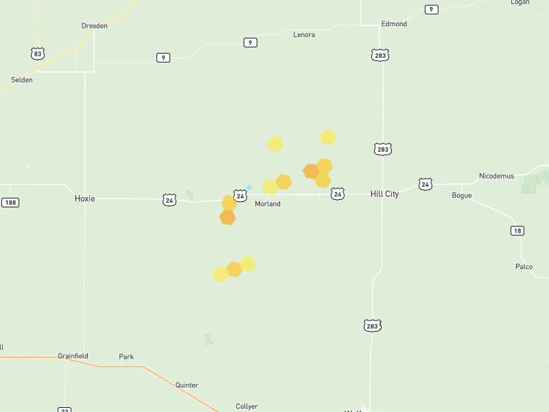 Hail map of Morland, KS on Jul 4, 2026, hail up to 1"