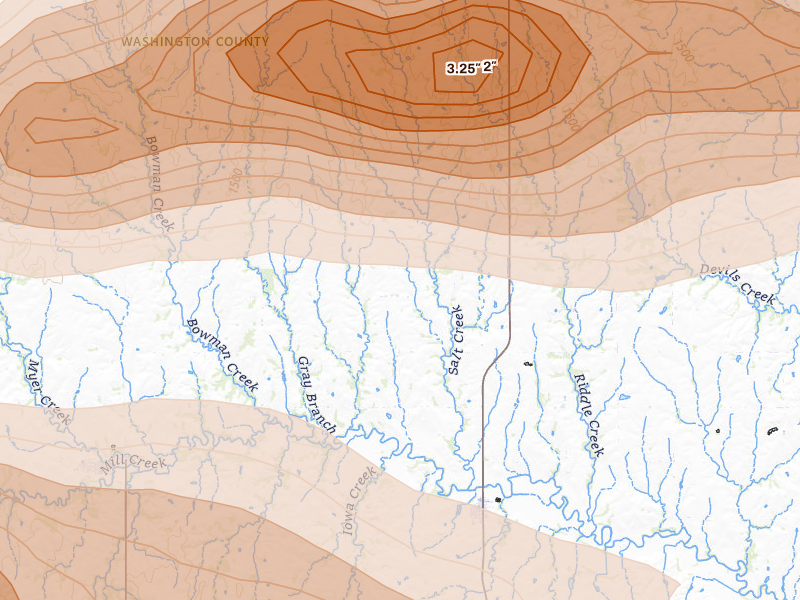 Radar-estimated hail-size map of the storm over Morrowville, KS