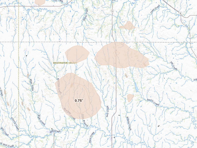Radar-estimated hail-size map of the storm over Morrowville, KS