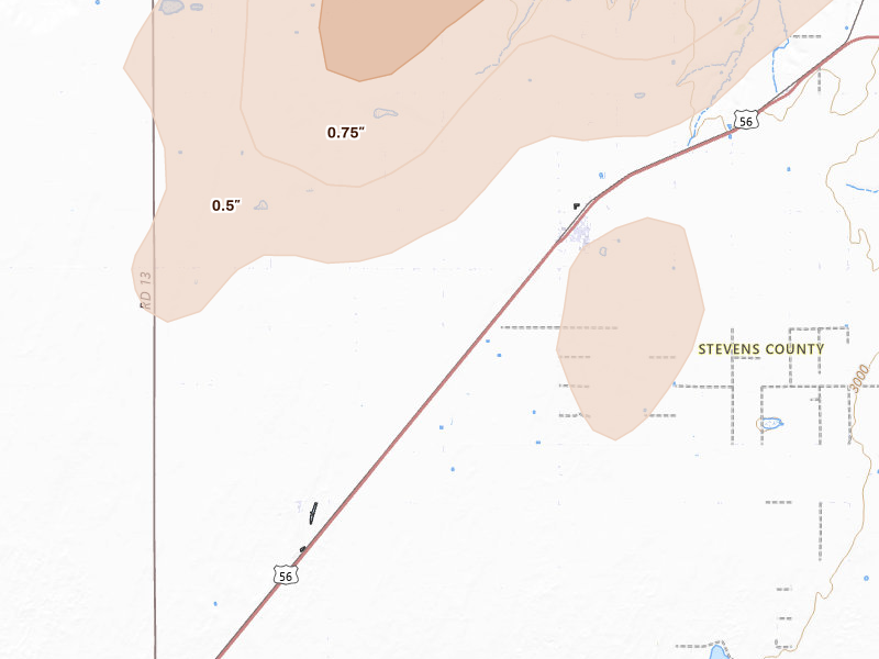 Radar-estimated hail-size map of the storm over Moscow, KS on Jun 9, 2026
