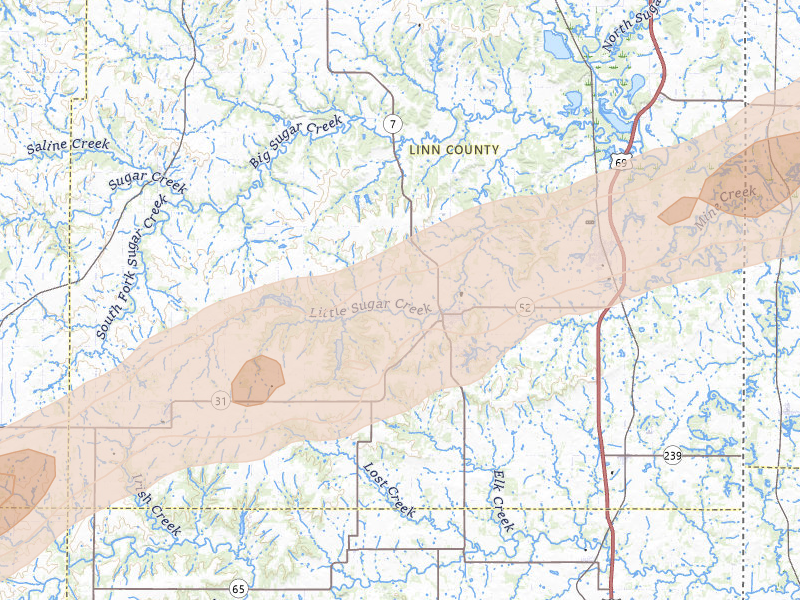 Radar-estimated hail-size map of the storm over Mound City, KS