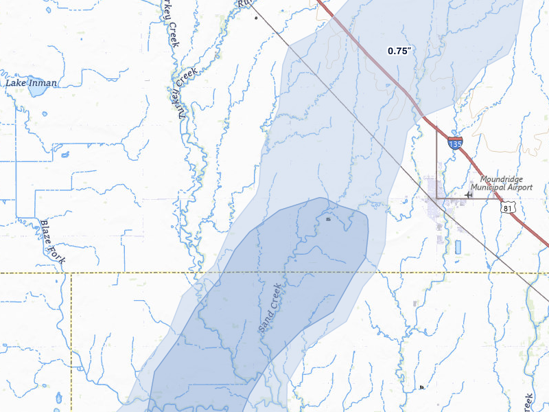 NEXRAD radar-signature map of the hail storm over Moundridge, KS on Mar 5, 2026