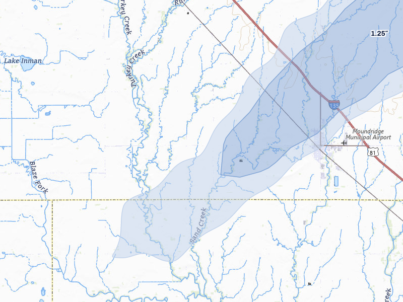 NEXRAD radar-signature map of the hail storm over Moundridge, KS on Mar 6, 2026