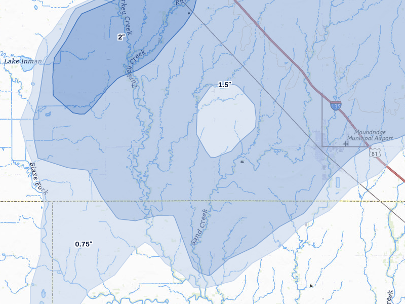 NEXRAD radar-signature map of the hail over Moundridge, KS