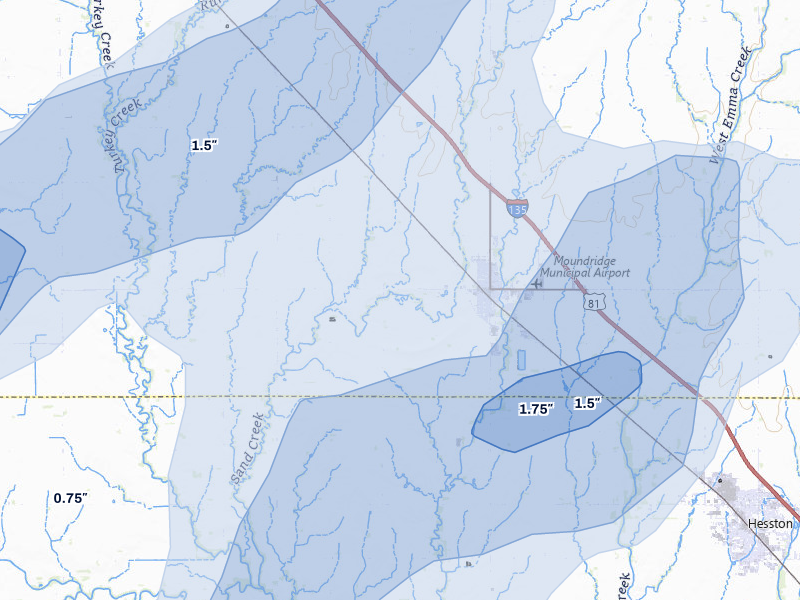 NEXRAD radar-signature map of the hail storm over Moundridge, KS on May 18, 2026