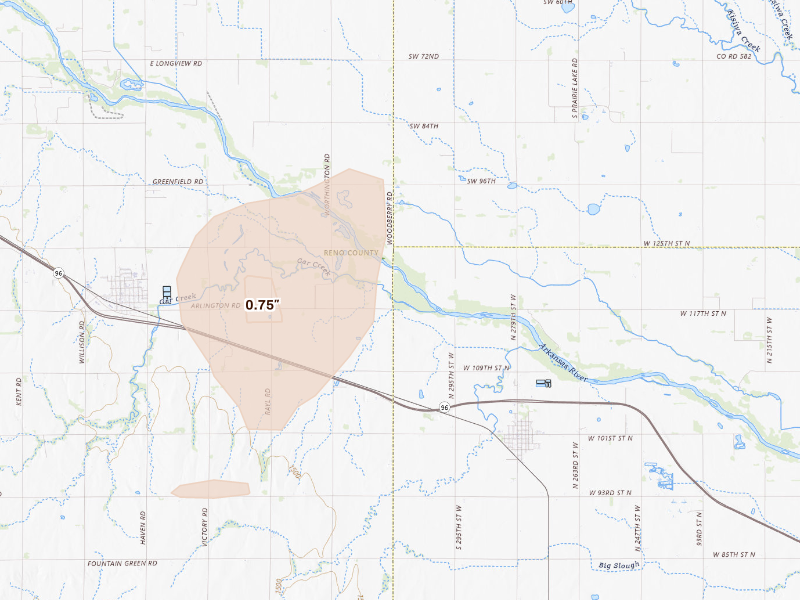Radar-estimated hail-size map of the storm over Mount Hope, KS