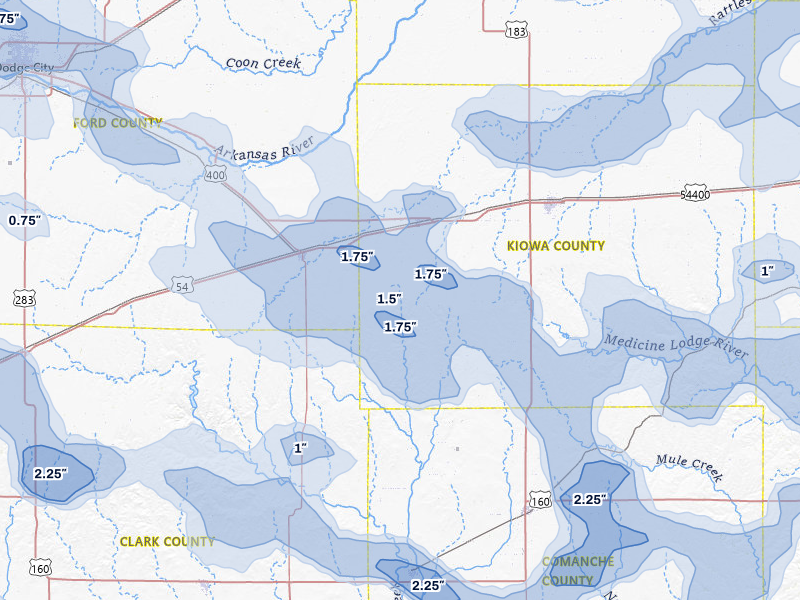 NEXRAD radar-signature map of the hail storm over Mullinville, KS on Jun 1, 2026