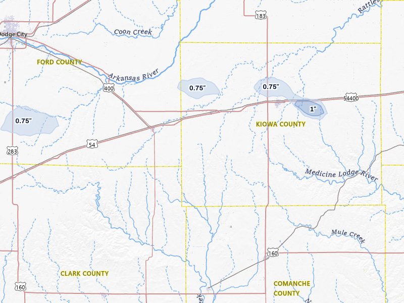 NEXRAD radar-signature map of the hail storm over Mullinville, KS on Jul 30, 2026
