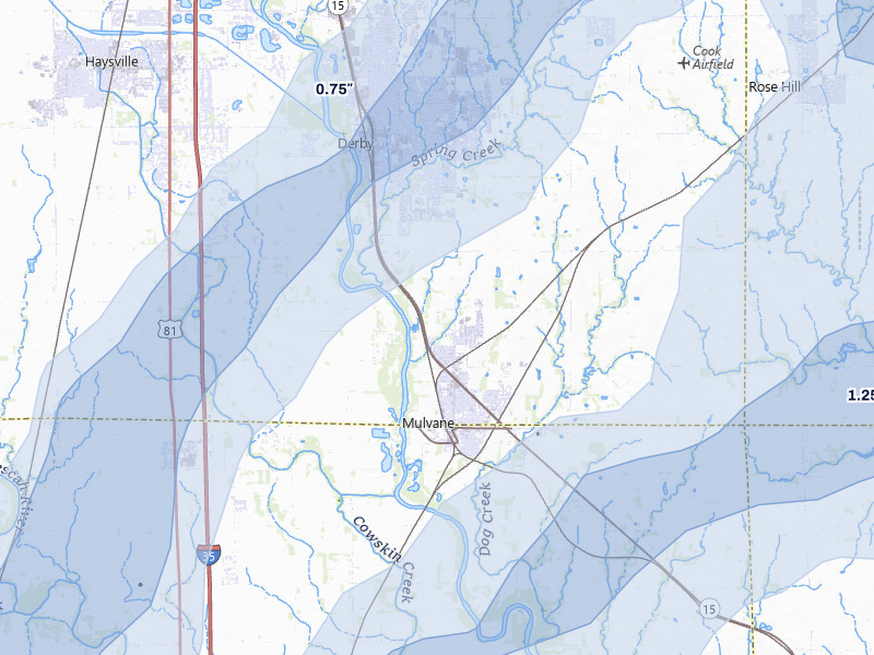 NEXRAD radar-signature map of the hail storm over Mulvane, KS on Mar 5, 2026